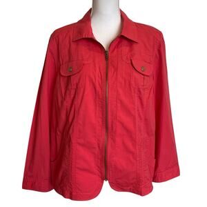 Chico's Jacket Womens Size 3 16/18 XL Salmon Pink Gold Hardware Zip Cotton Blend
